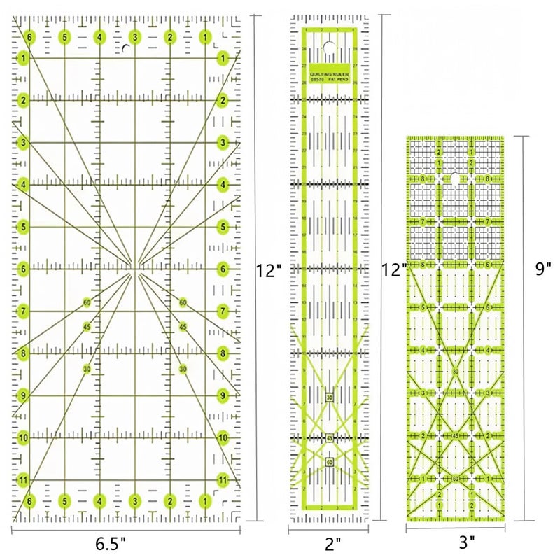 ZICALSO Quilting Rulers,7 Acrylic Ruler Quilting Templates(4.5"X4.5", 6"X6", 9.5"X9.5", 12.5"X12.5",6.5"x12",2"x12",3"x9"),Acrylic Rulers Fabric Cutting Ruler with Non-Slip Rings for Quilting and Sewing - Image 5